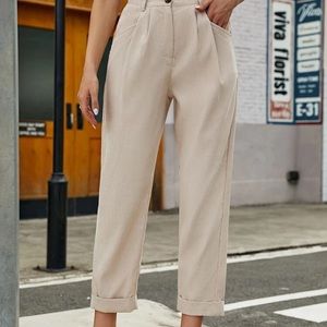 High Waist Fold Pleat Cropped Pants